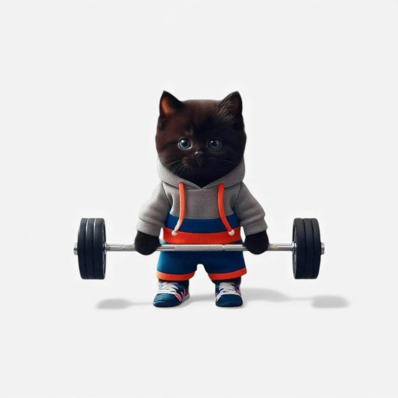 PowerPaws – Cat Figurine with Weightlifting and Decorative Design