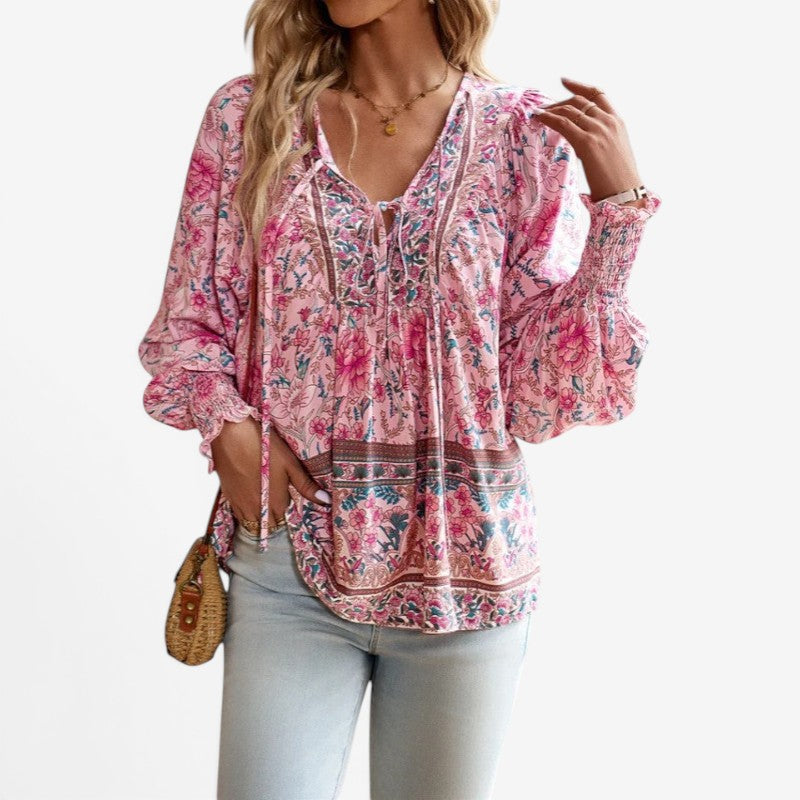 Blouse à manches longues imprimé floral pour femme