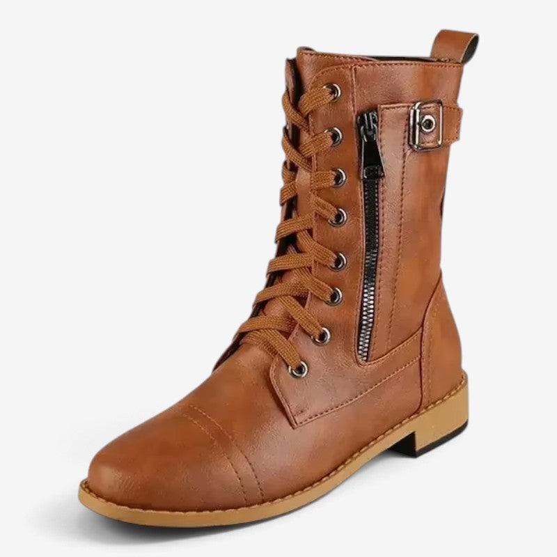 Buckelle - Women's High Boots with Laces and Side Zip