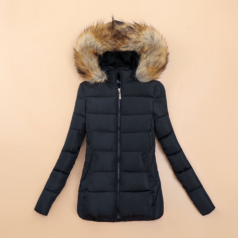 Puffern - Women's Puffer Jacket With Faux Fur Hood And Side Pockets
