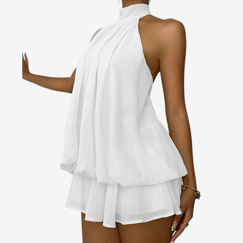 Robe mini à ligne A pour femme avec col licou