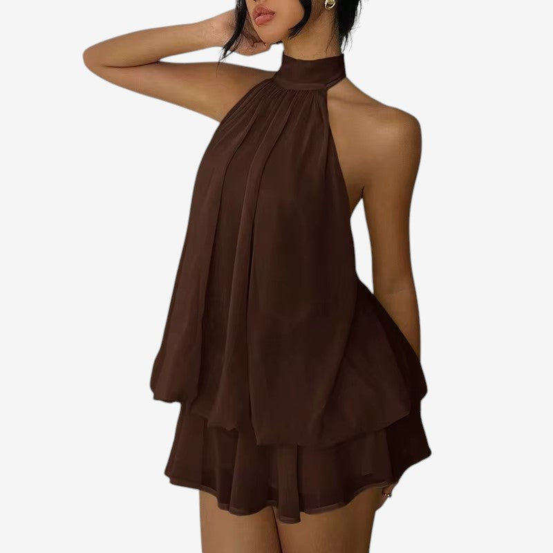 Robe mini à ligne A pour femme avec col licou