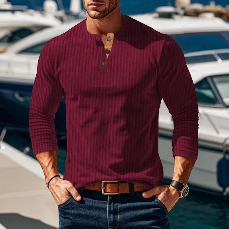 Leon - Camicia Henley da uomo a maniche lunghe con dettaglio di bottoni
