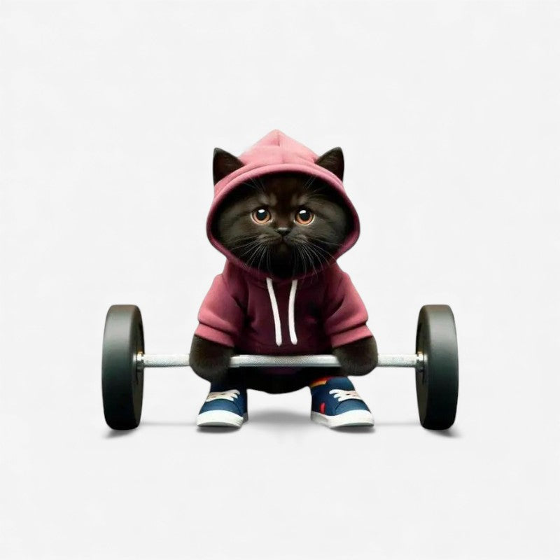 PowerPaws – Cat Figurine with Weightlifting and Decorative Design