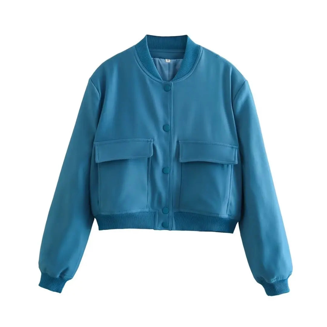 Anna - Trendy bomber bunda s výstrihom do V a praktickými vreckami