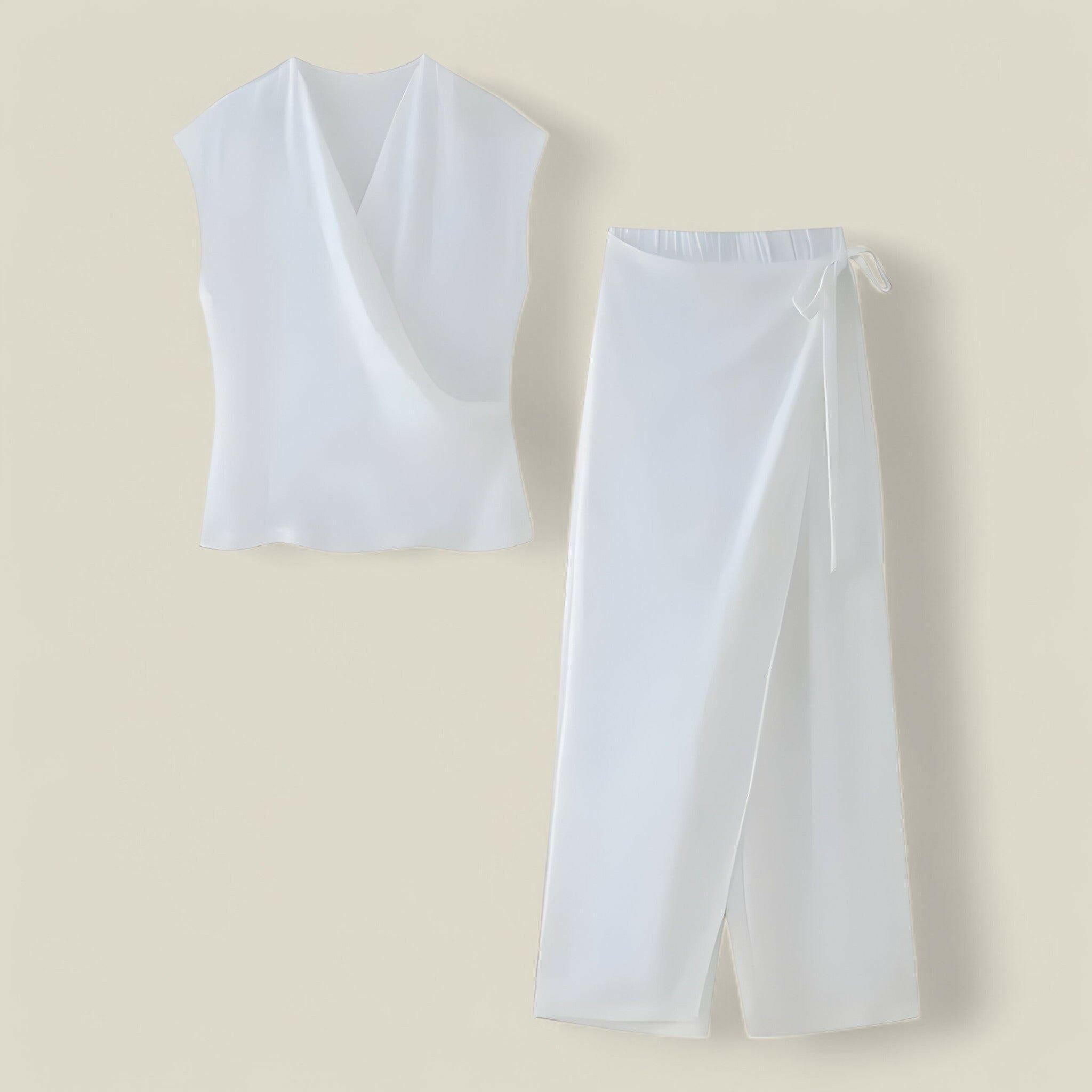 Ava - Elegancka bluzka z dekoltem w serek i spodnie sarong z wysokim stanem dla swobodnego stylu