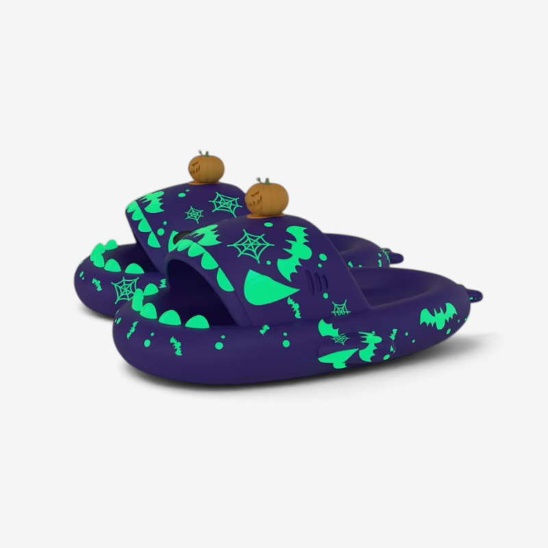 Luna - Pantofole da squalo per Halloween con motivo a zucca