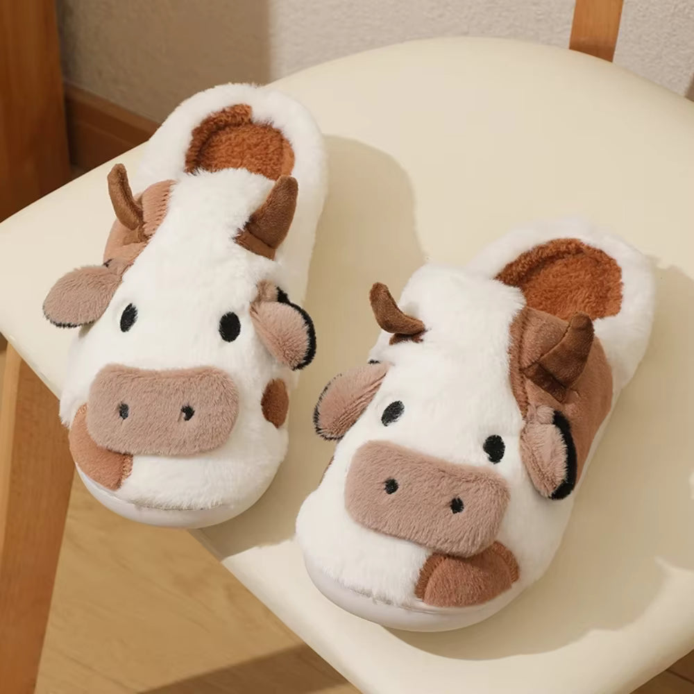 MooPuff - Plush Slippers with Cow Motif