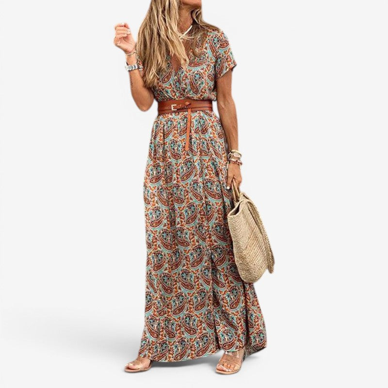 Abito lungo da donna con stampa floreale e scollo a V