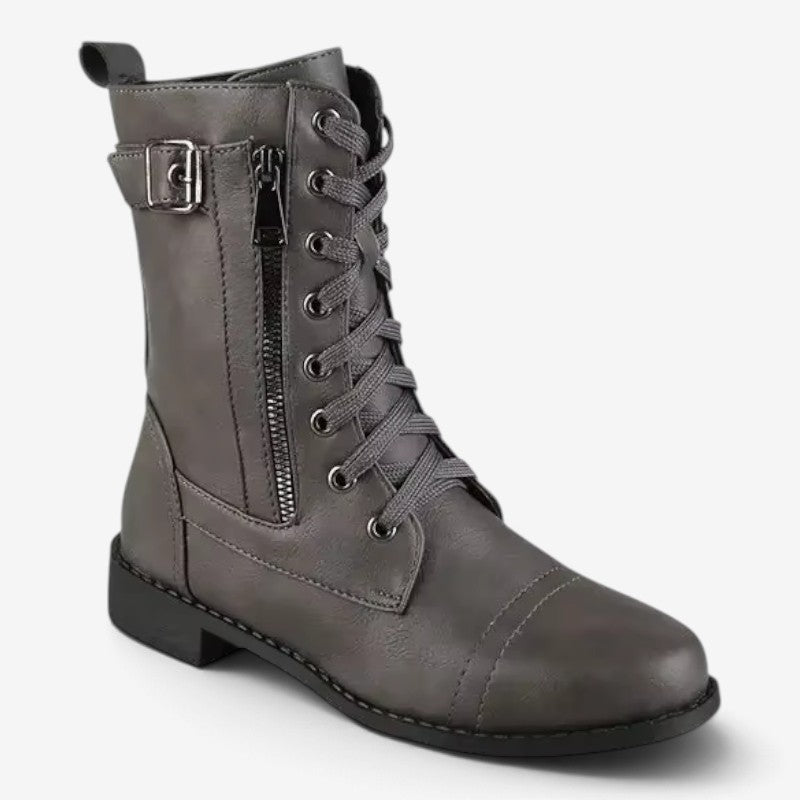 Buckelle - Women's High Boots with Laces and Side Zip