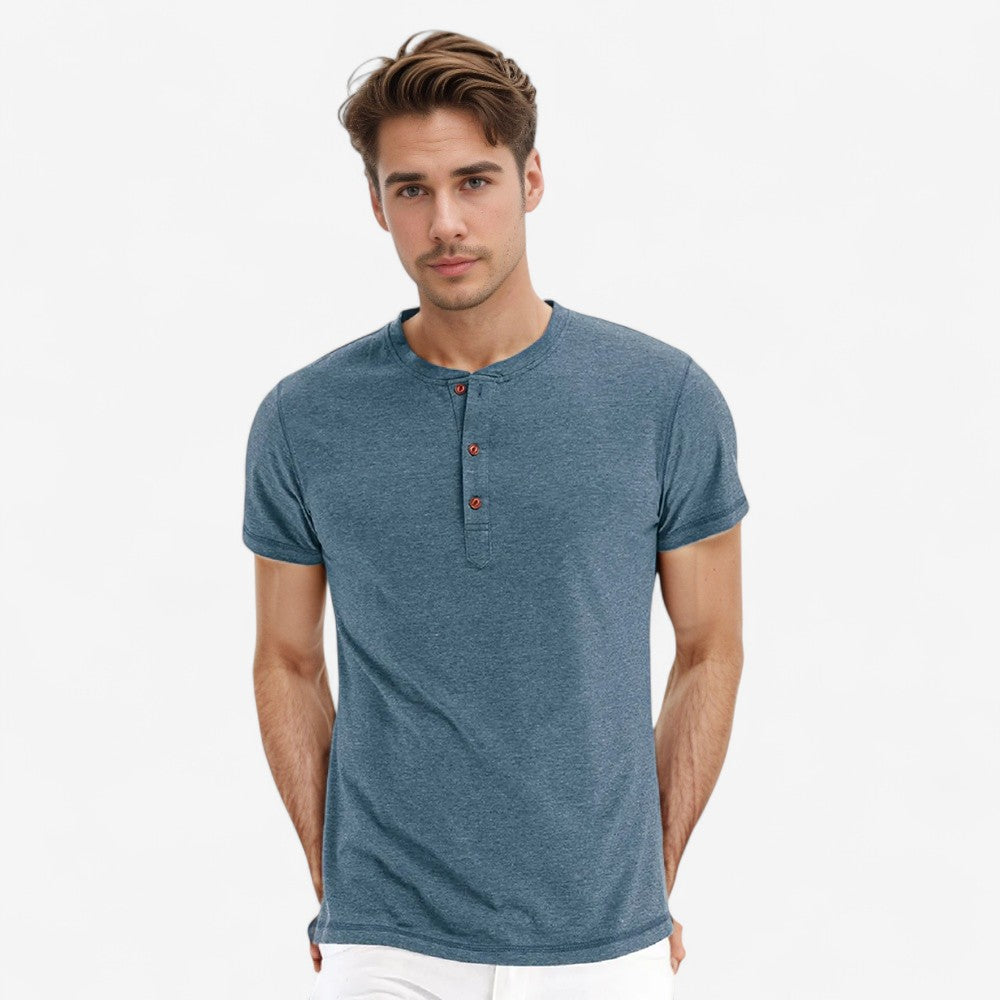 Stefan - Koszulka Henley Slim Fit z krótkim rękawem