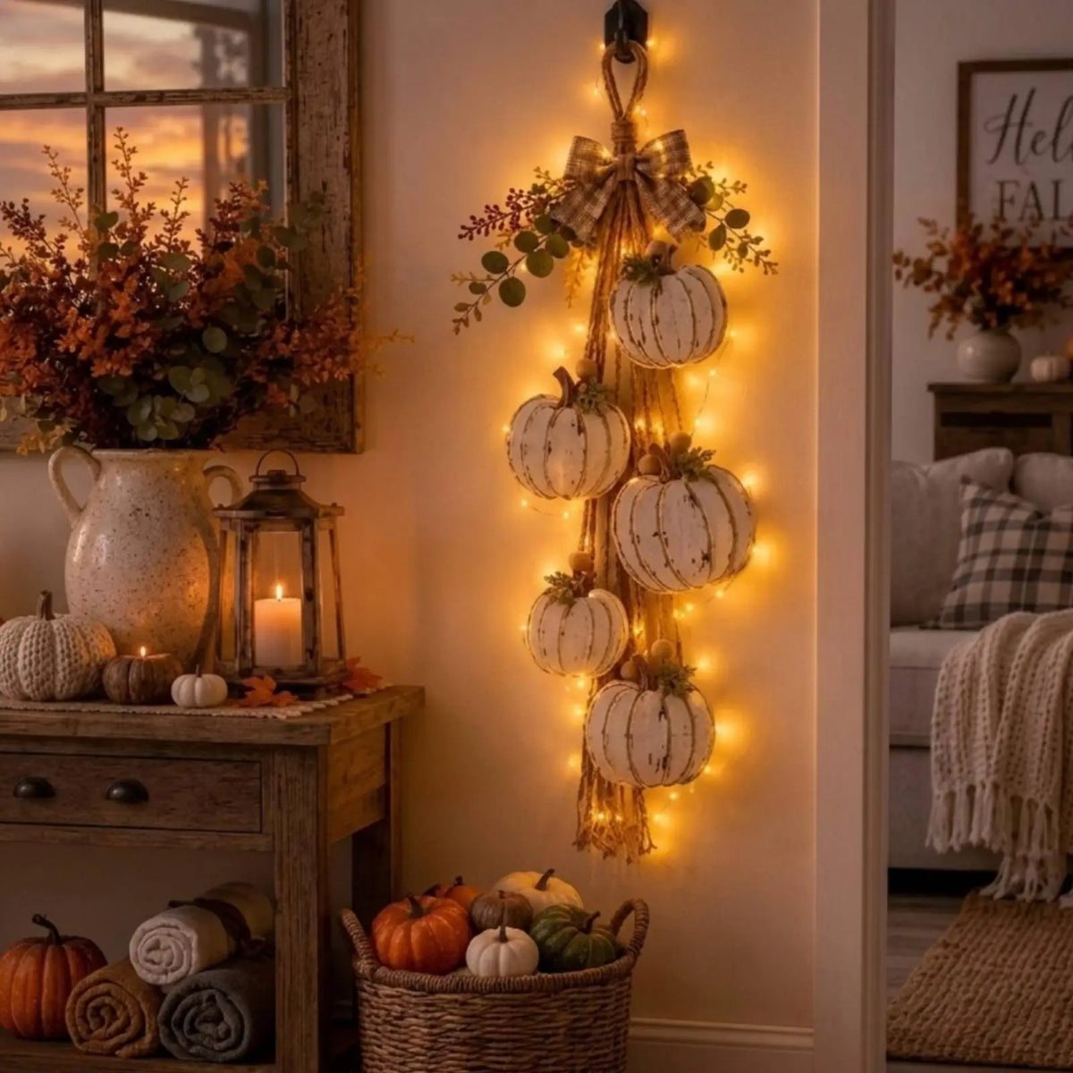 Pumpglow - Couronne de citrouilles lumineuse avec éclairage LED intégré
