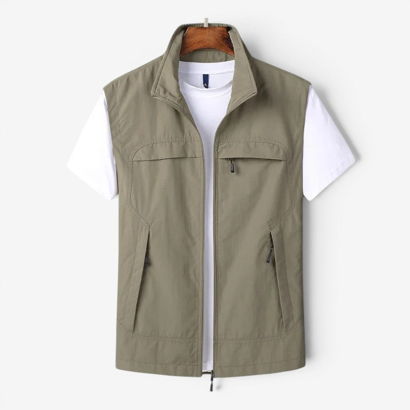Men’s Utility Vest with Stand Collar and Zip Front