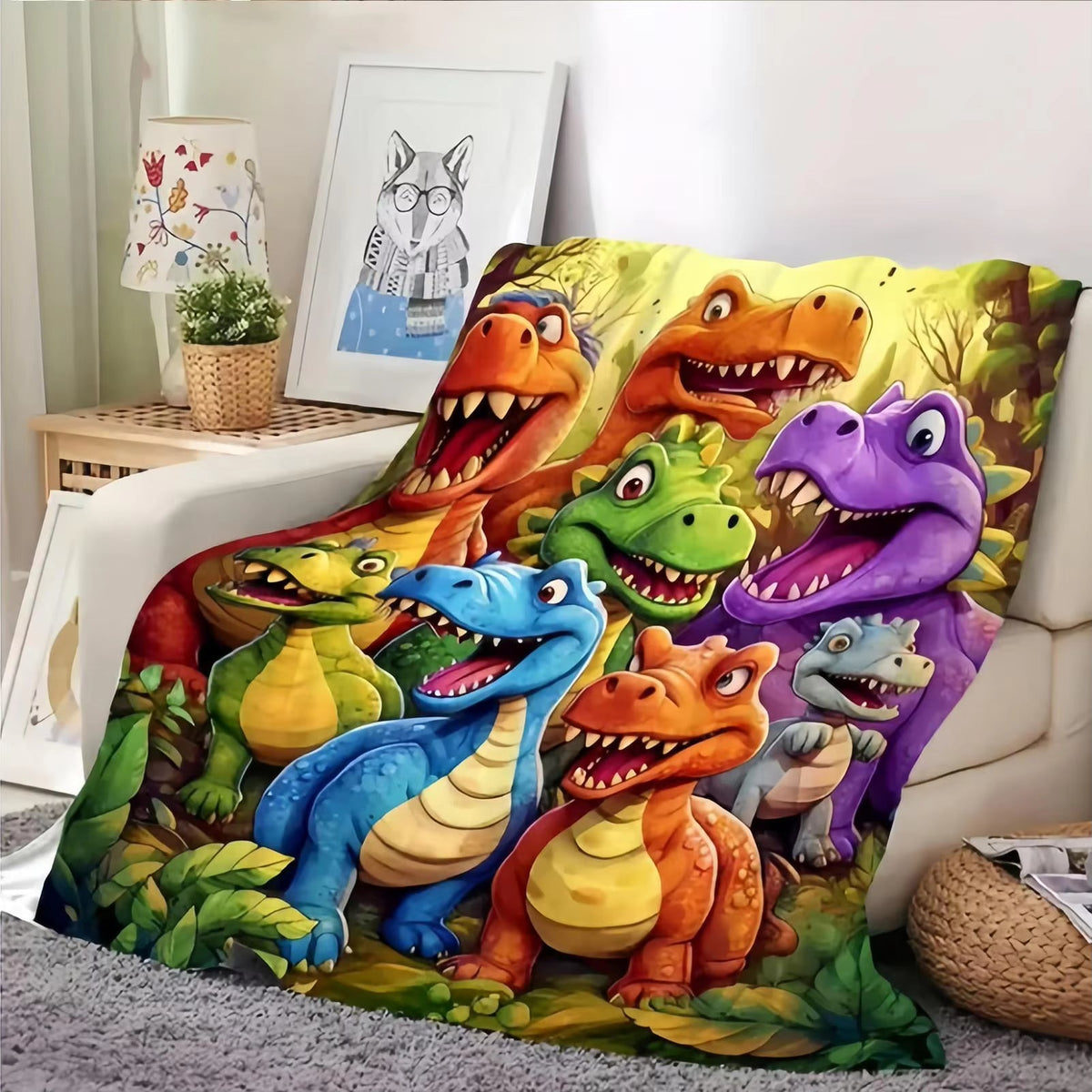 DinoSnuggle - Couverture en peluche avec motif de dinosaure en 3D