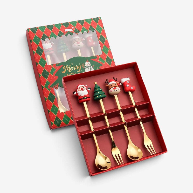 SantaServe - Conjunto de garfo e colher de Natal com design do Pai Natal