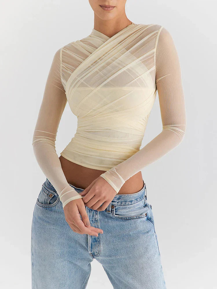 Rhea - Trendy top s dlouhými rukávy a zipem na zádech