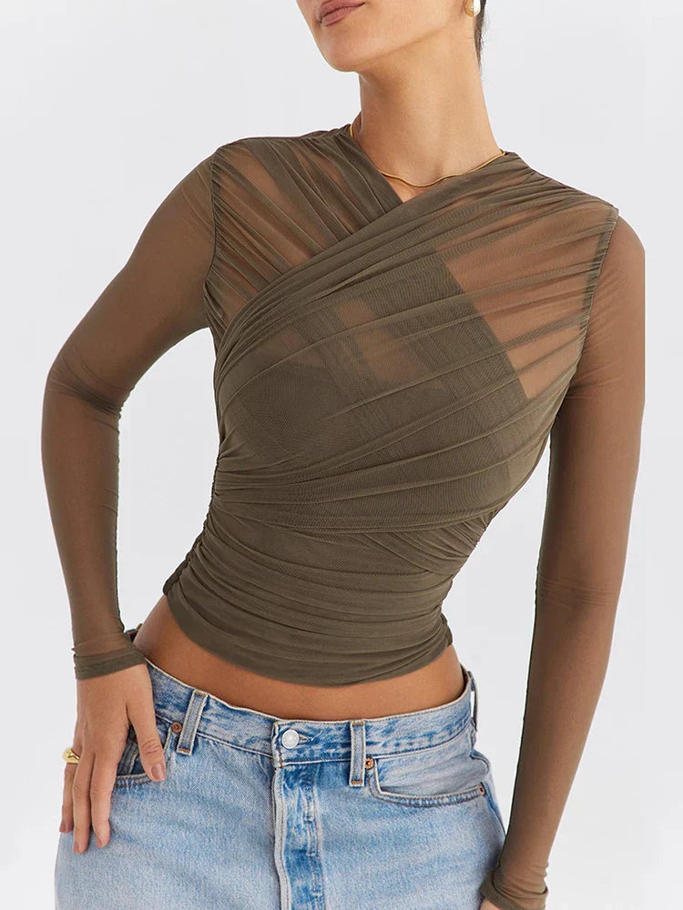Rhea - Trendy top s dlouhými rukávy a zipem na zádech