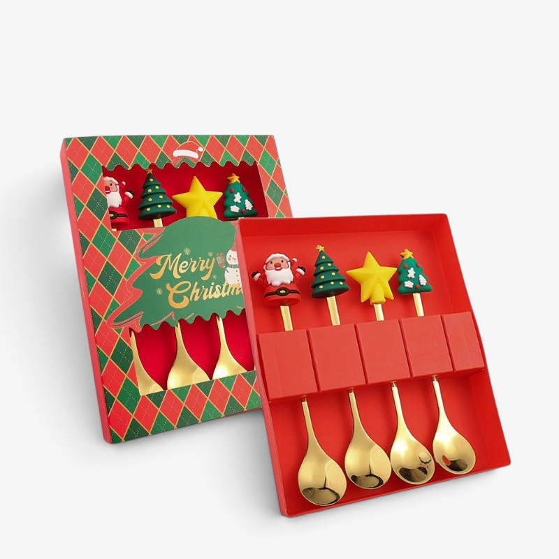 SantaServe - Conjunto de garfo e colher de Natal com design do Pai Natal
