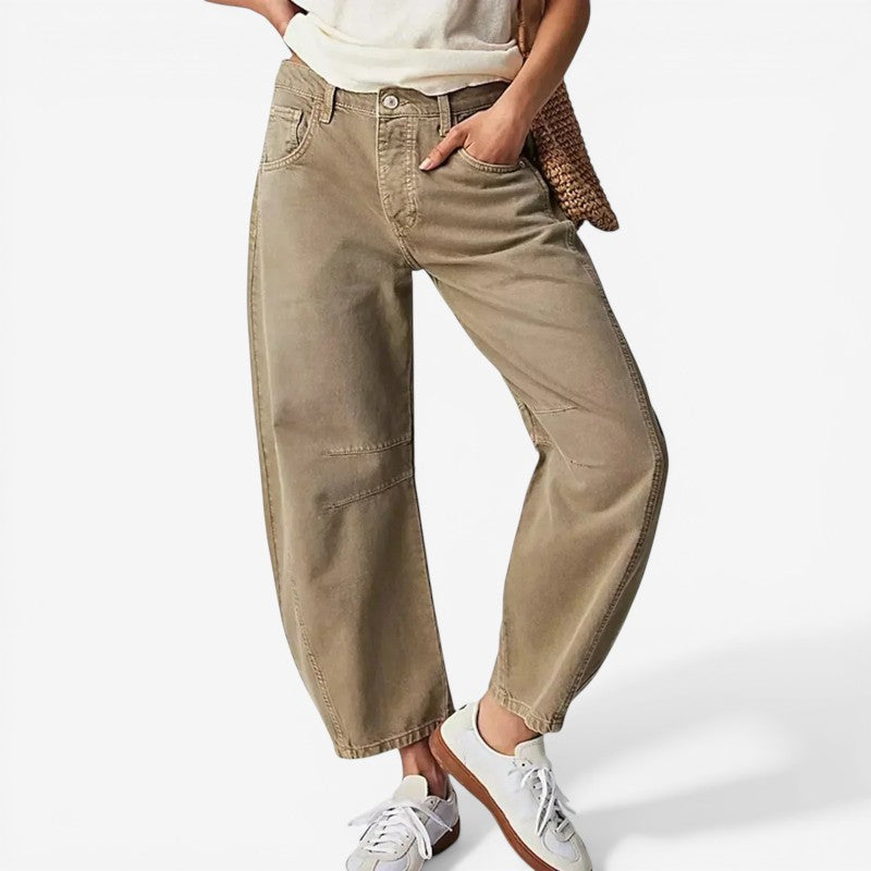 Pantaloni in denim a gamba larga alla caviglia con chiusura a zip