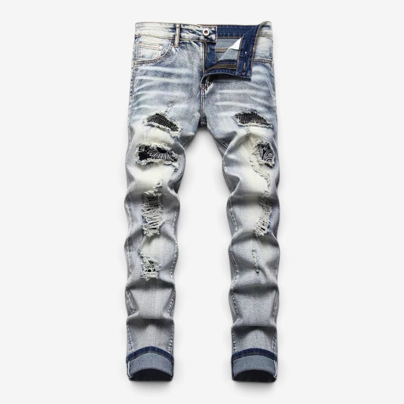 Fadella – pánské džíny slim fit s obnošeným vzhledem a roztrhanými detaily