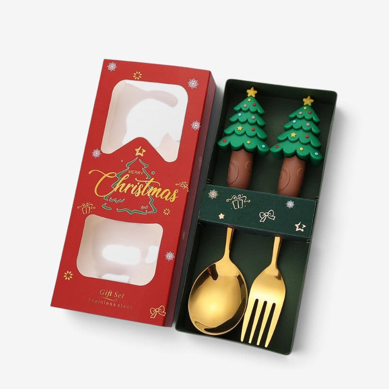 SantaServe - Conjunto de garfo e colher de Natal com design do Pai Natal