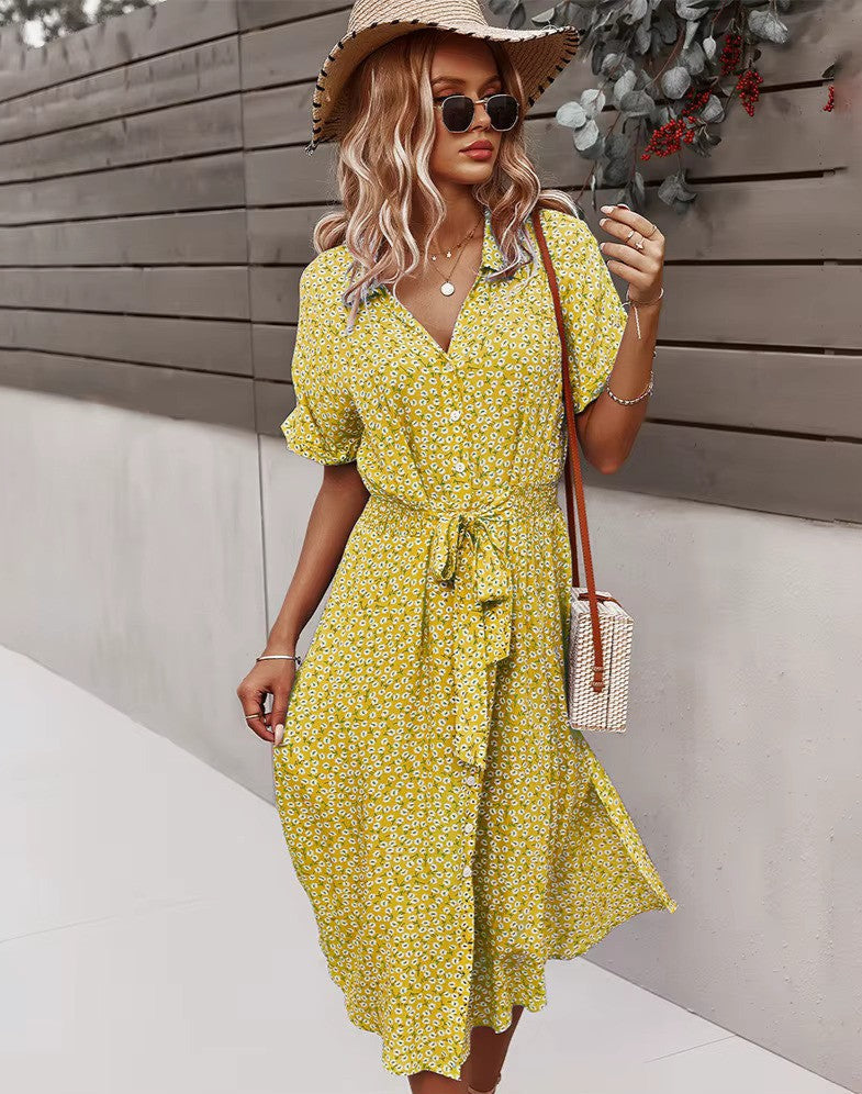 Lena - Boho maxi šaty s knoflíkovým zapínáním vpředu a výstřihem do V