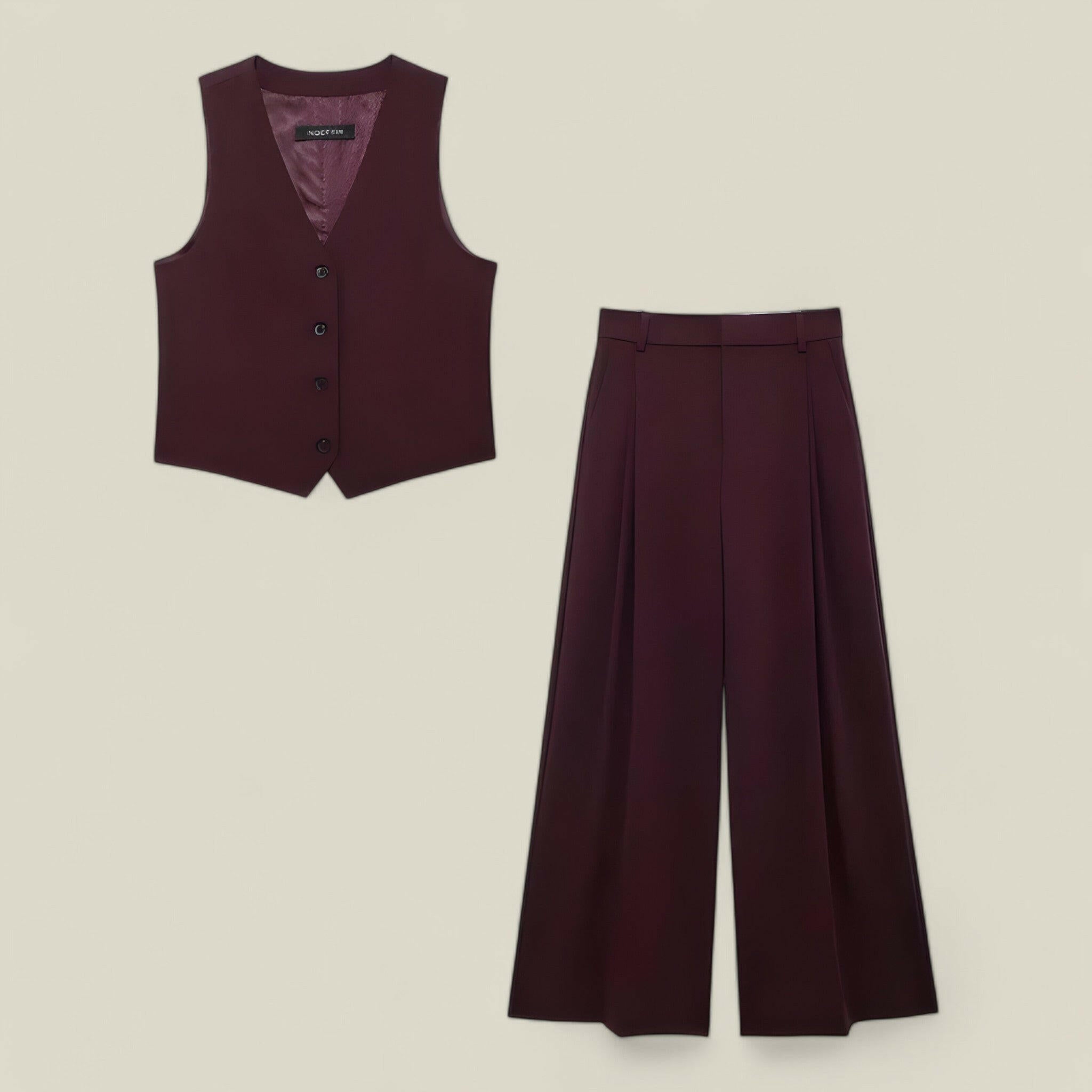 Bella - Elegancki dwuczęściowy zestaw spodni i kamizelki o prostym kroju i wyrafinowanym stylu