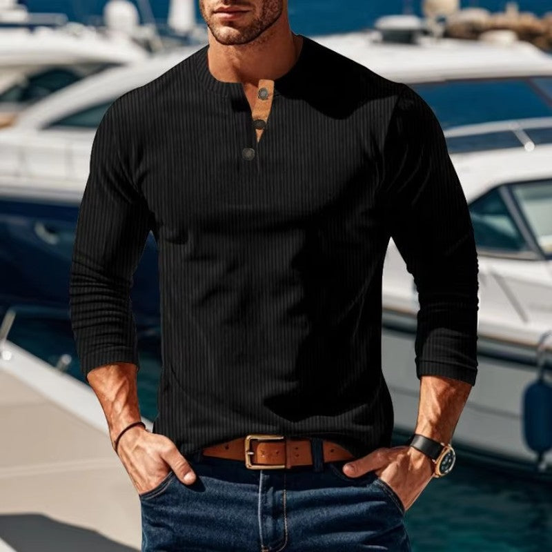 Leon - Camicia Henley da uomo a maniche lunghe con dettaglio di bottoni