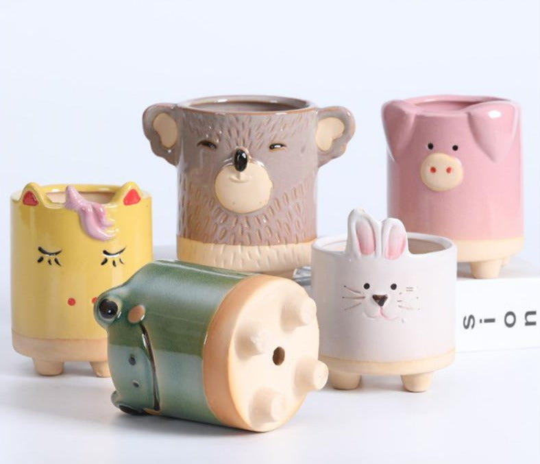 ZooPots - Ghivece jucăușe în formă de animale cu desene cartoon simpatice