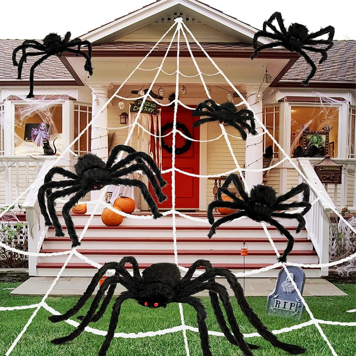 Halloween Spider Decoration Set with Stretchable Web