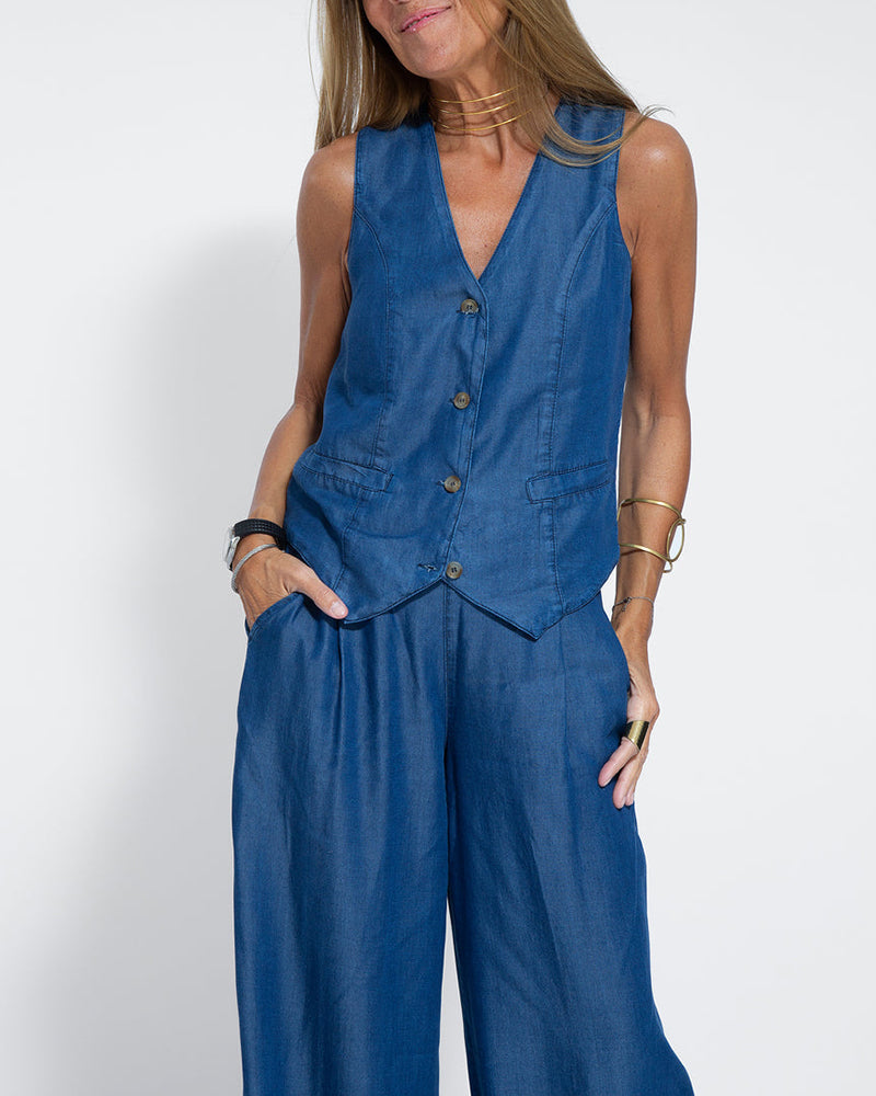 Lena - Set elegant din două piese cu pantaloni largi și vestă cu nasturi