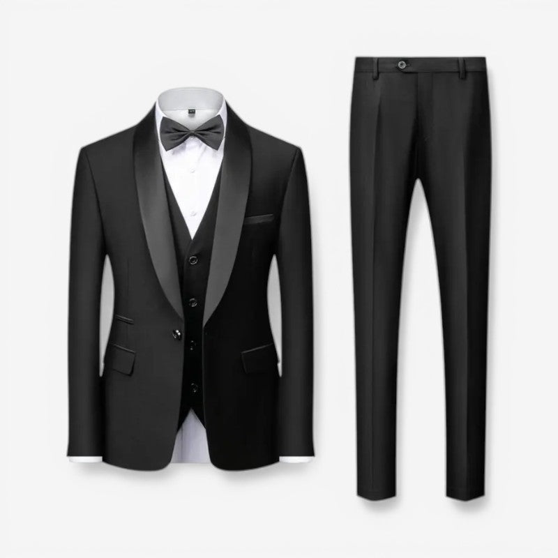 Arthur - 3 részes slim fit öltöny szett blézerrel, nadrággal és mellénnyel | Gombos záródás és zsebek | Méretek XS–3XL | Kék, piros, szürke, fekete, fekete-piros