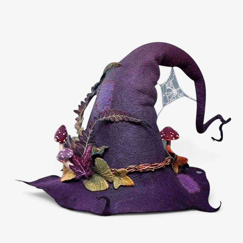 Handmade Felt Witch Hat with Floral Design