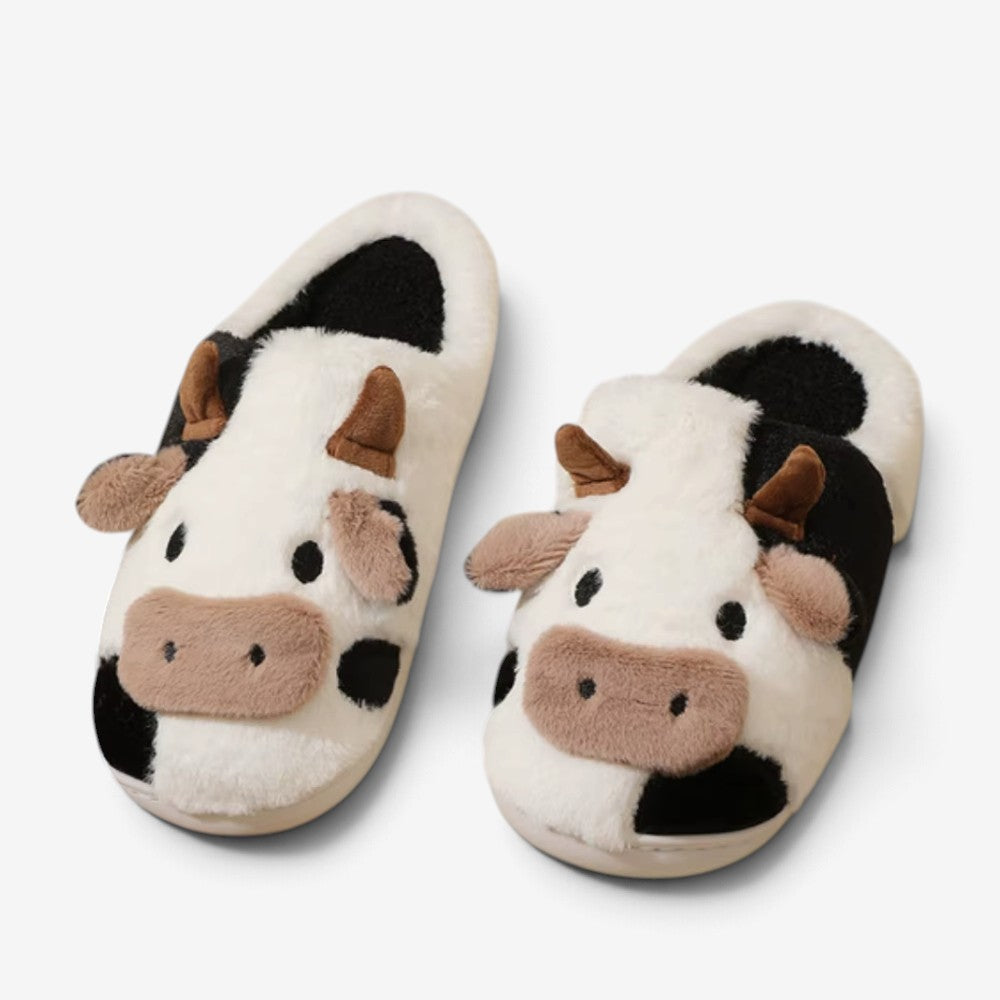 MooPuff - Plush Slippers with Cow Motif