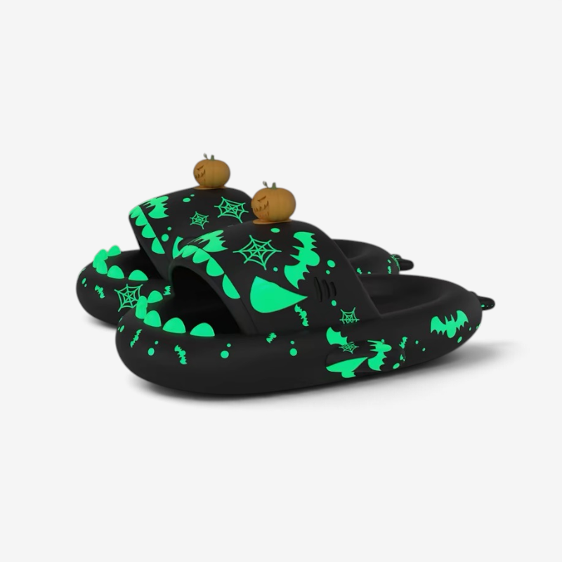 Luna - Pantofole da squalo per Halloween con motivo a zucca