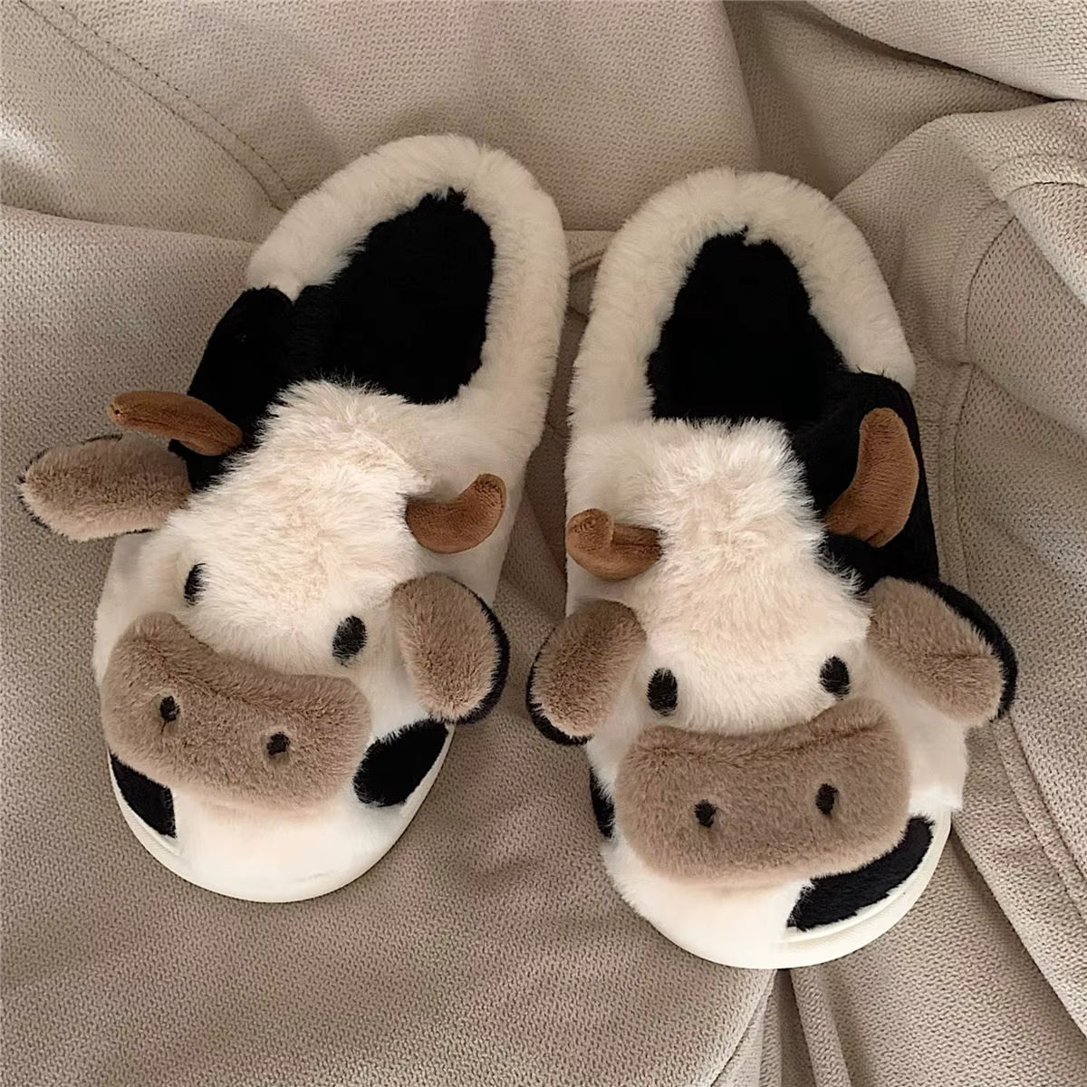 MooPuff - Plush Slippers with Cow Motif