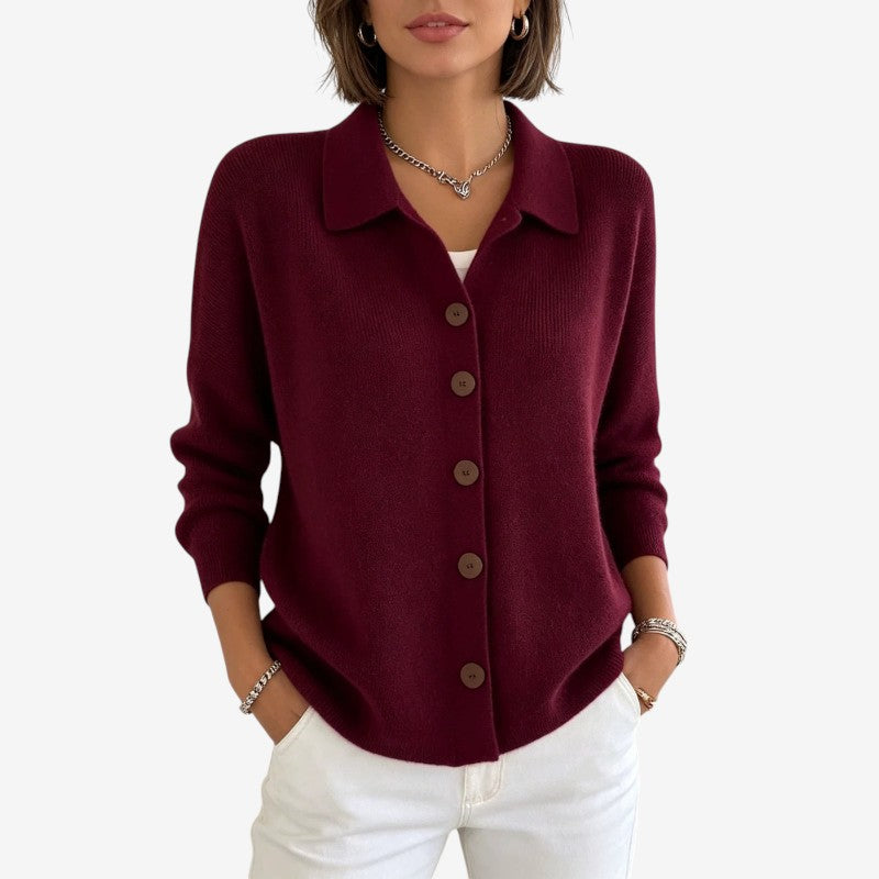 Women's Button Knit Cardigan with Turn Down Collar