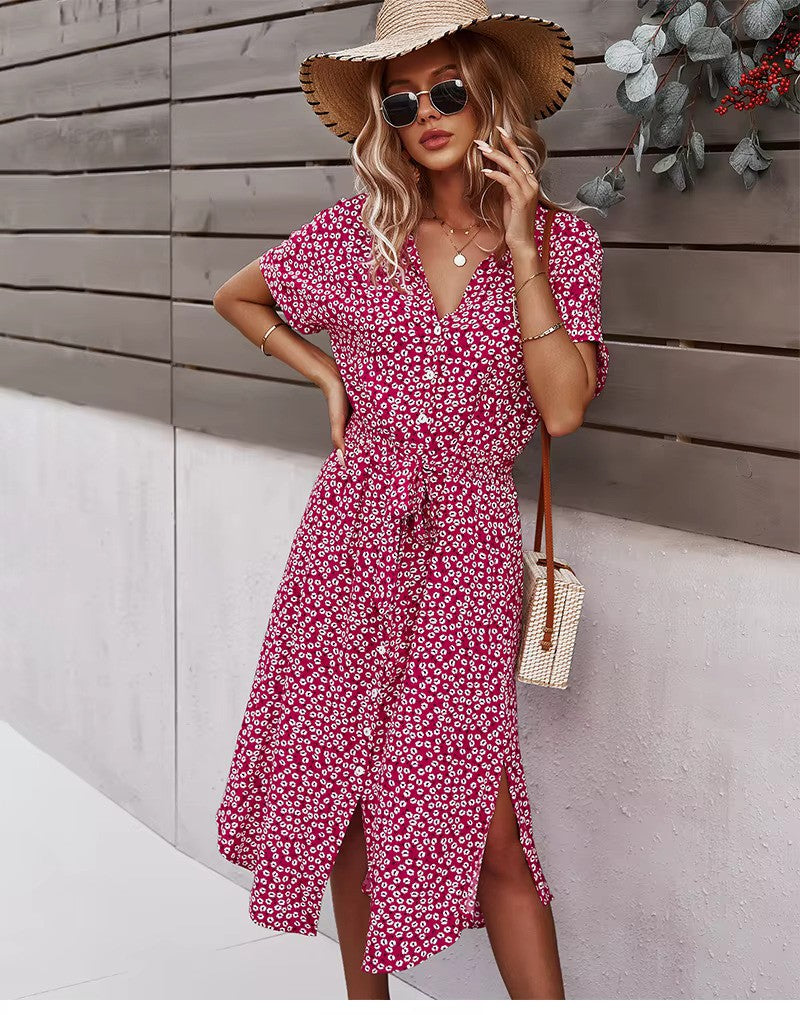 Lena - Boho maxi šaty s knoflíkovým zapínáním vpředu a výstřihem do V