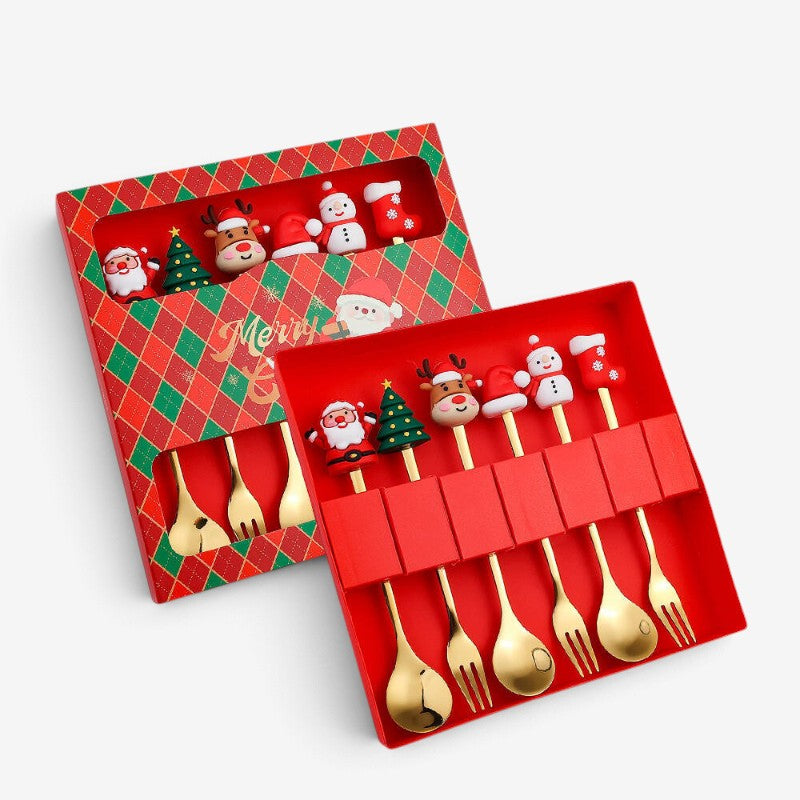 SantaServe - Conjunto de garfo e colher de Natal com design do Pai Natal
