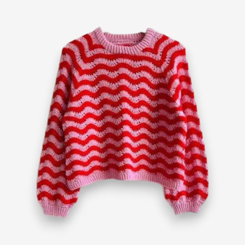 Zafira – Maglione con maniche lunghe, motivo ondulato e scollo rotondo