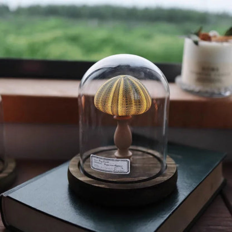 MushGlow - Mini lampada notturna a fungo in cupola di vetro con calda luce magica