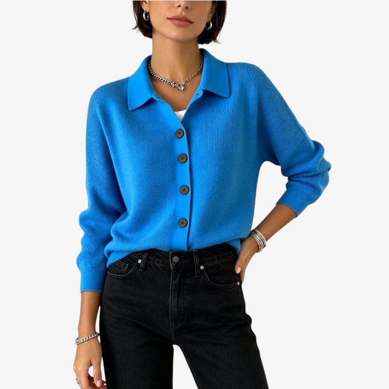 Women's Button Knit Cardigan with Turn Down Collar