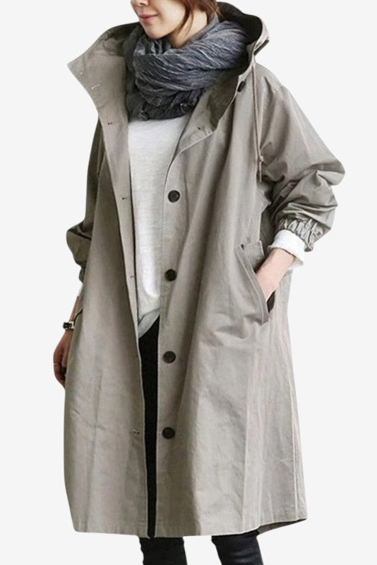 Norqevia – Cappotto lungo con cappuccio e chiusura con bottoni