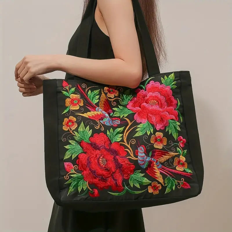 Liesbeth – Tote Bag with Handles and Embroidered Floral Design