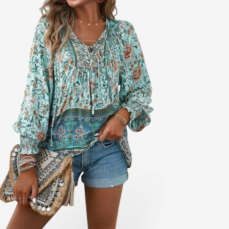 Blouse à manches longues imprimé floral pour femme
