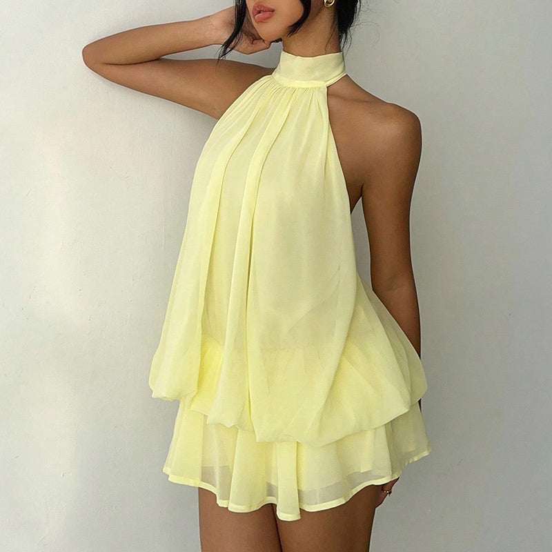 Robe mini à ligne A pour femme avec col licou
