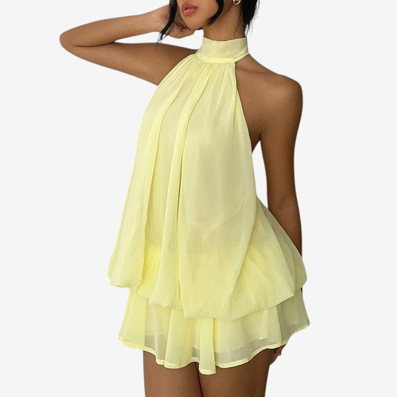 Robe mini à ligne A pour femme avec col licou