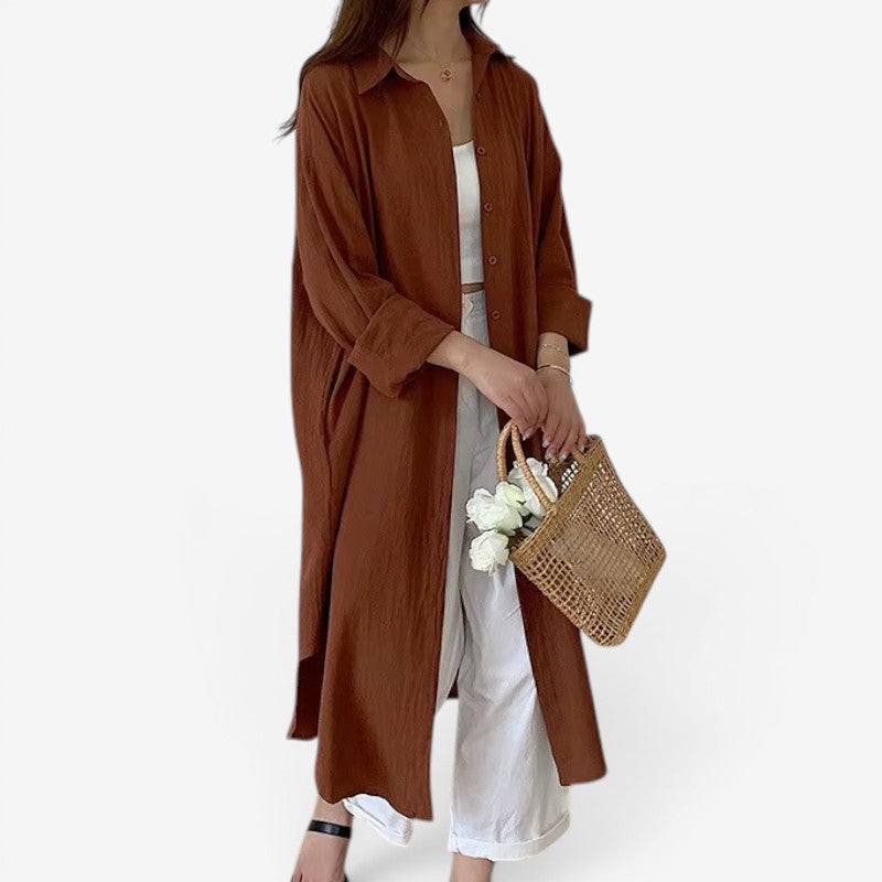 Women's Long Sleeve Midi Shirt Dress