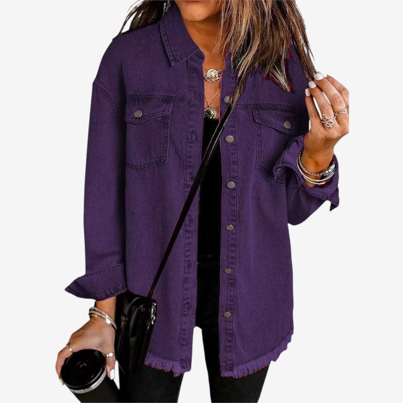 Violet - Denim Overshirt with Frayed Hem
