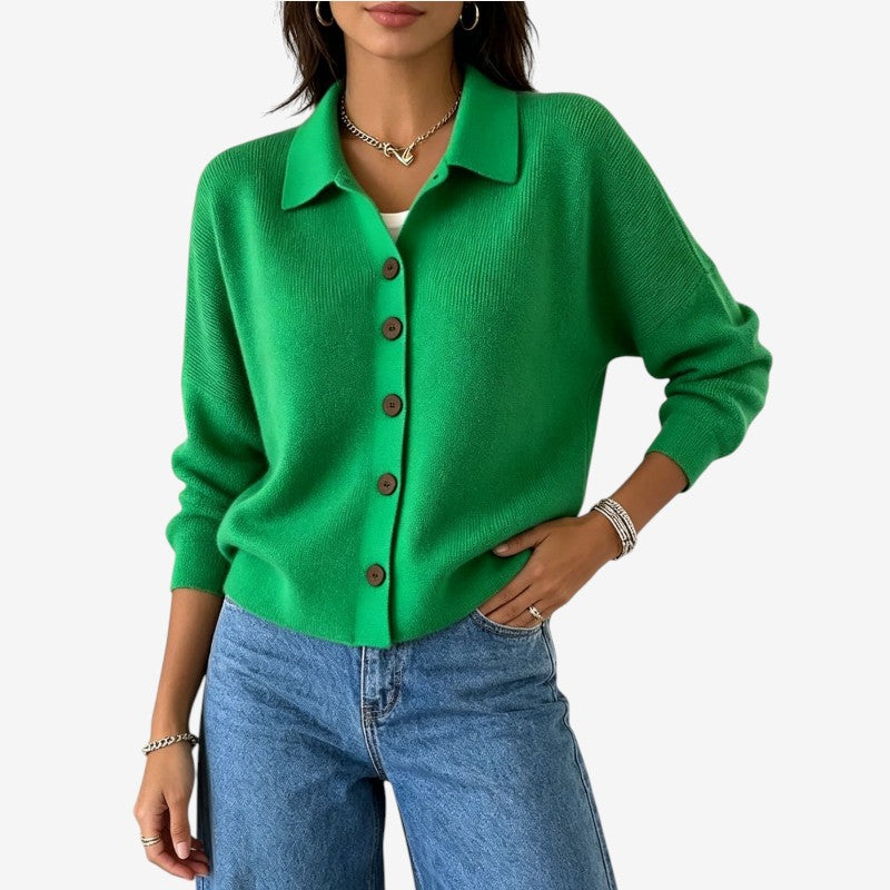 Women's Button Knit Cardigan with Turn Down Collar